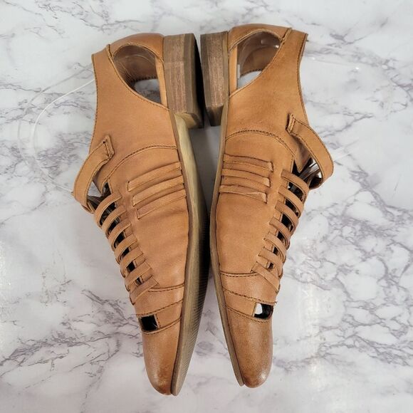 Coldwater Creek Tan Leather Woven Huarache Sandals Closed Toe - Picture 4 of 10